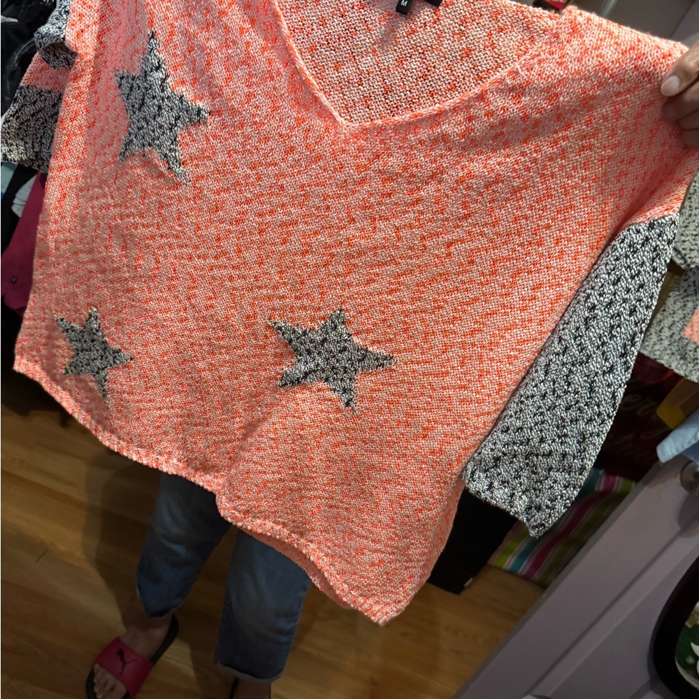Orange Star Pattern Knit Sweater